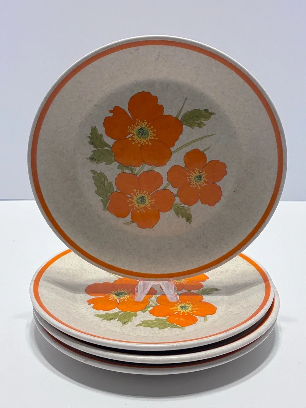 Vintage MCM LENOX Temper-ware Fire Flower 6 1/4” Plate Set EUC